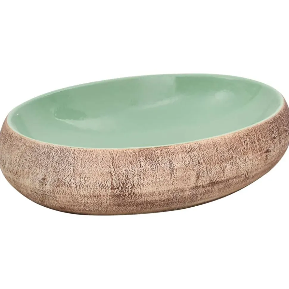 vidaXL Opzetwasbak ovaal 59x40x15 cm keramiek groen en bruin