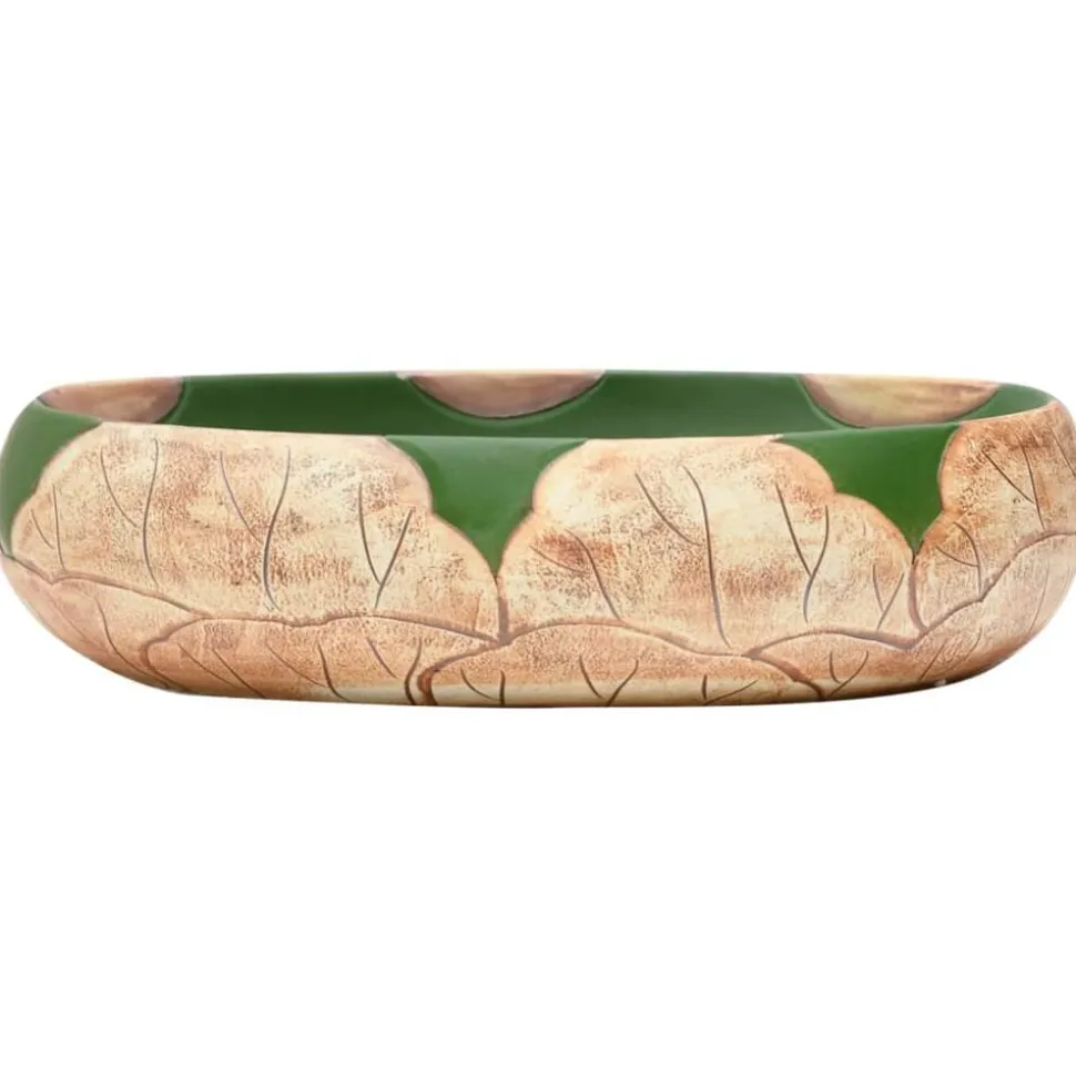 vidaXL Opzetwasbak ovaal 59x40x15 cm keramiek groen en bruin