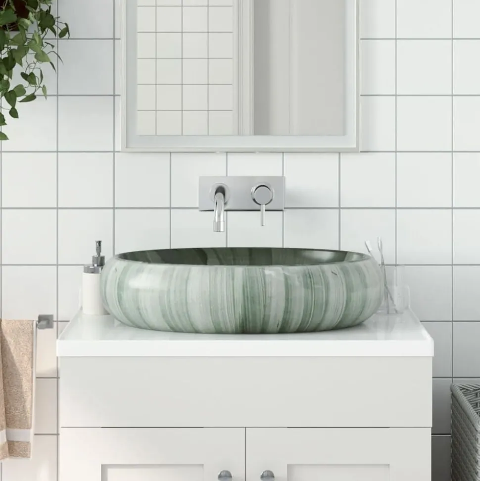vidaXL Opzetwasbak ovaal 59x40x15 cm keramiek groen