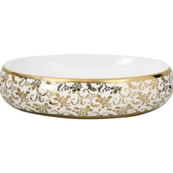 vidaXL Opzetwasbak ovaal 59x40x15 cm keramiek wit en goud