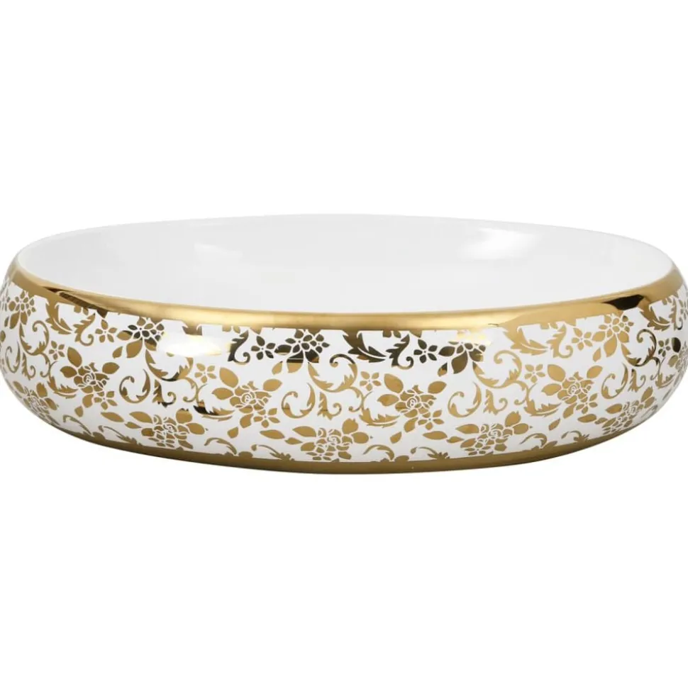 vidaXL Opzetwasbak ovaal 59x40x15 cm keramiek wit en goud