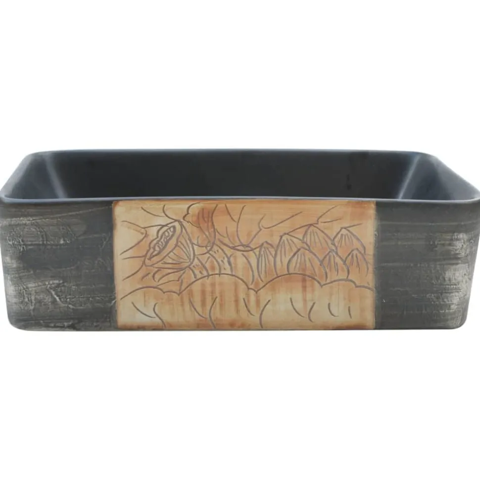 vidaXL Opzetwasbak rechthoekig 46x35,5x13 cm keramiek zwart en bruin