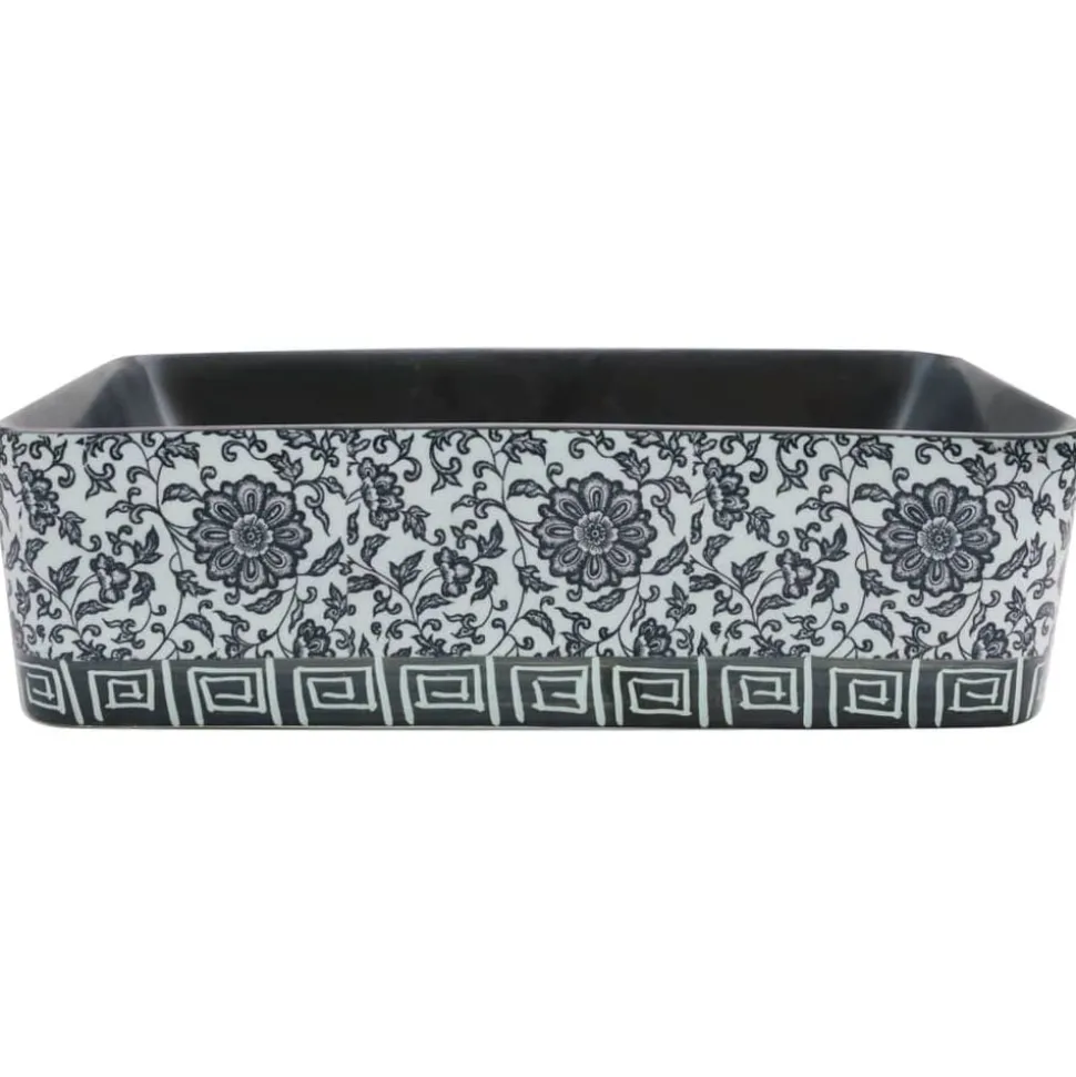 vidaXL Opzetwasbak rechthoekig 46x35,5x13 cm keramiek zwart en blauw
