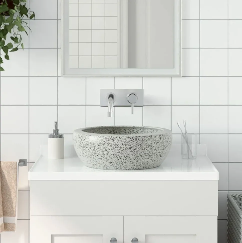 vidaXL Opzetwasbak rond Φ41x14 cm keramiek grijs
