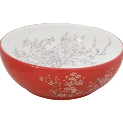vidaXL Opzetwasbak rond Φ41x14 cm keramiek wit en rood