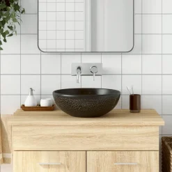 vidaXL Opzetwasbak rond Φ41x14 cm keramiek zwart
