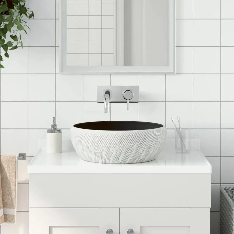 vidaXL Opzetwasbak rond Φ41x14 cm keramiek zwart en grijs