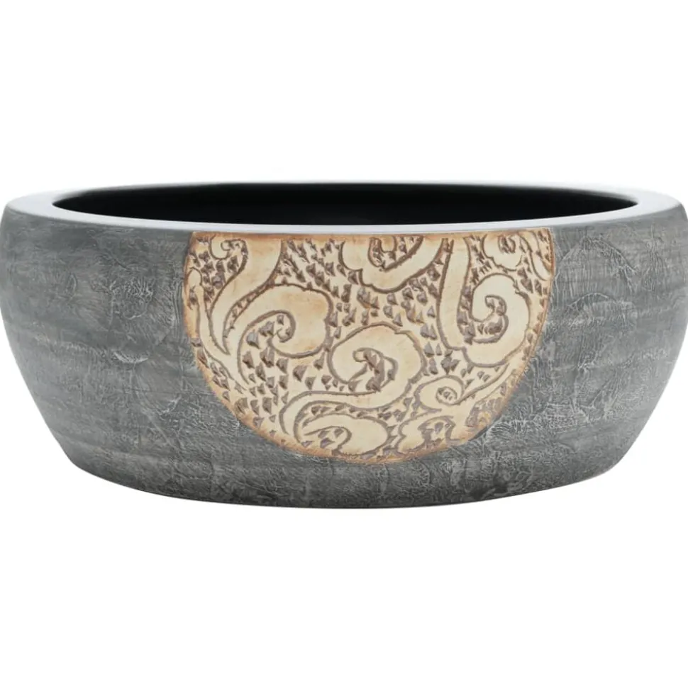vidaXL Opzetwasbak rond Φ41x14 cm keramiek zwart en bruin