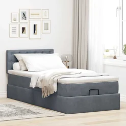 vidaXL Ottoman bed met matras 80x200cm fluweel donkergrijs
