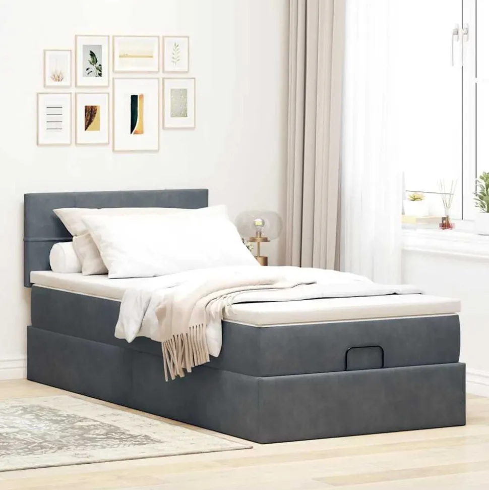 vidaXL Ottoman bed met matras 80x200cm fluweel donkergrijs