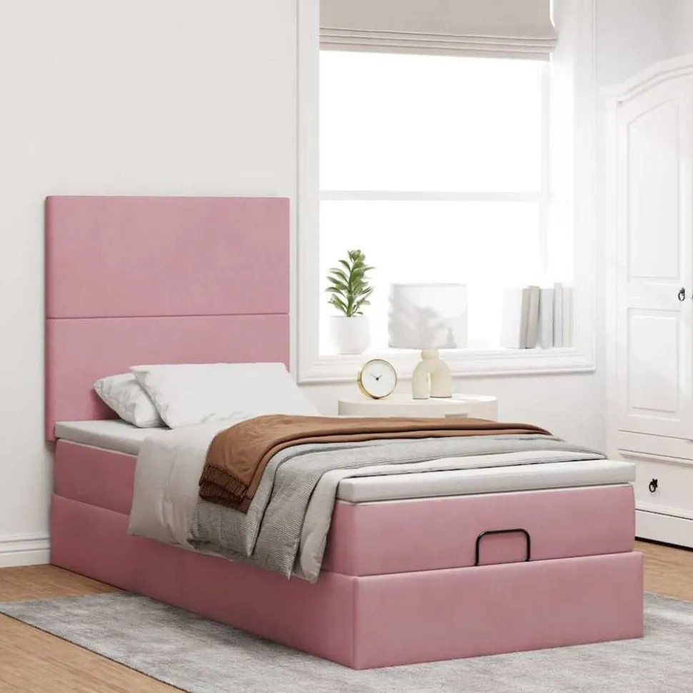 vidaXL Ottoman bed met matrassen 80x200cm fluweel roze