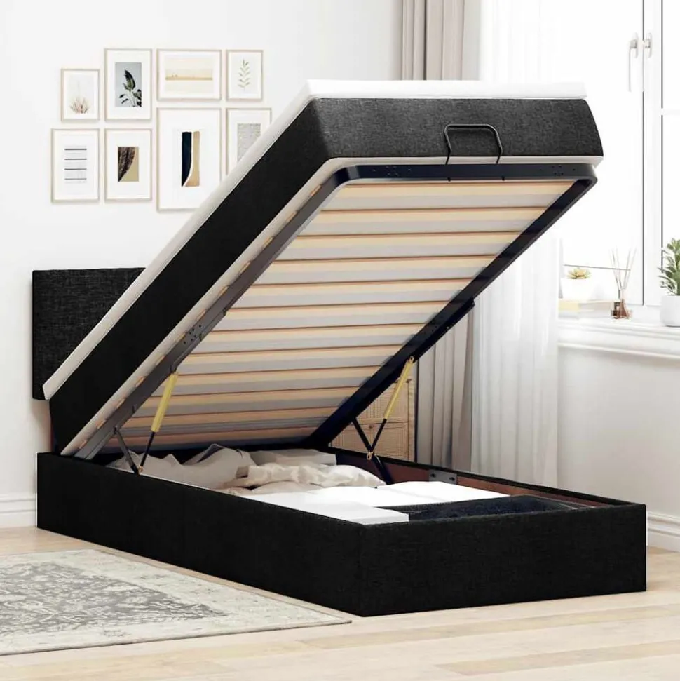 vidaXL Ottoman bed met matras 80x200cm stof zwart