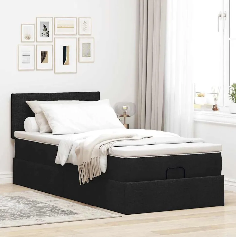 vidaXL Ottoman bed met matras 80x200cm stof zwart