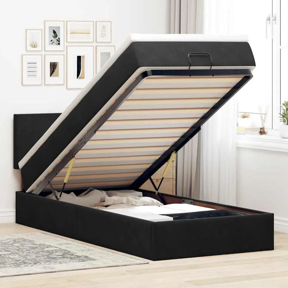 vidaXL Ottoman bed met matras 80x200cm fluweel zwart