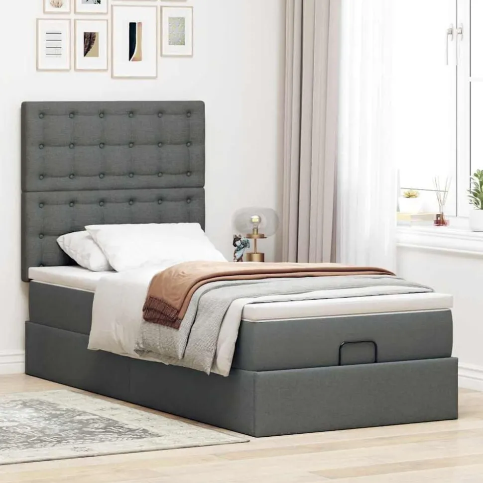 vidaXL Ottoman bed met matras 80x200cm stof donkergrijs