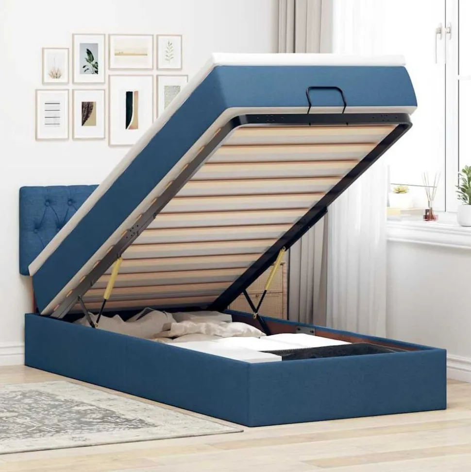 vidaXL Ottoman bed met matras en LED's 80x200cm stof blauw