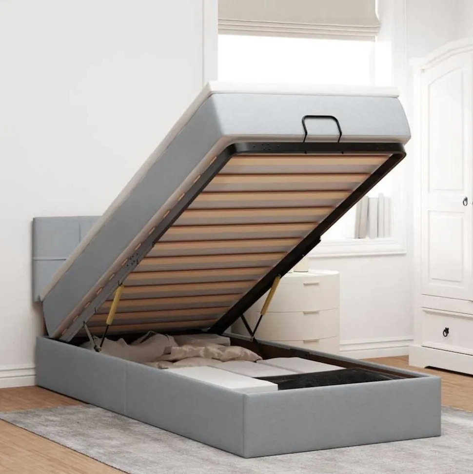 vidaXL Ottoman bed met matras 80x200cm stof lichtgrijs