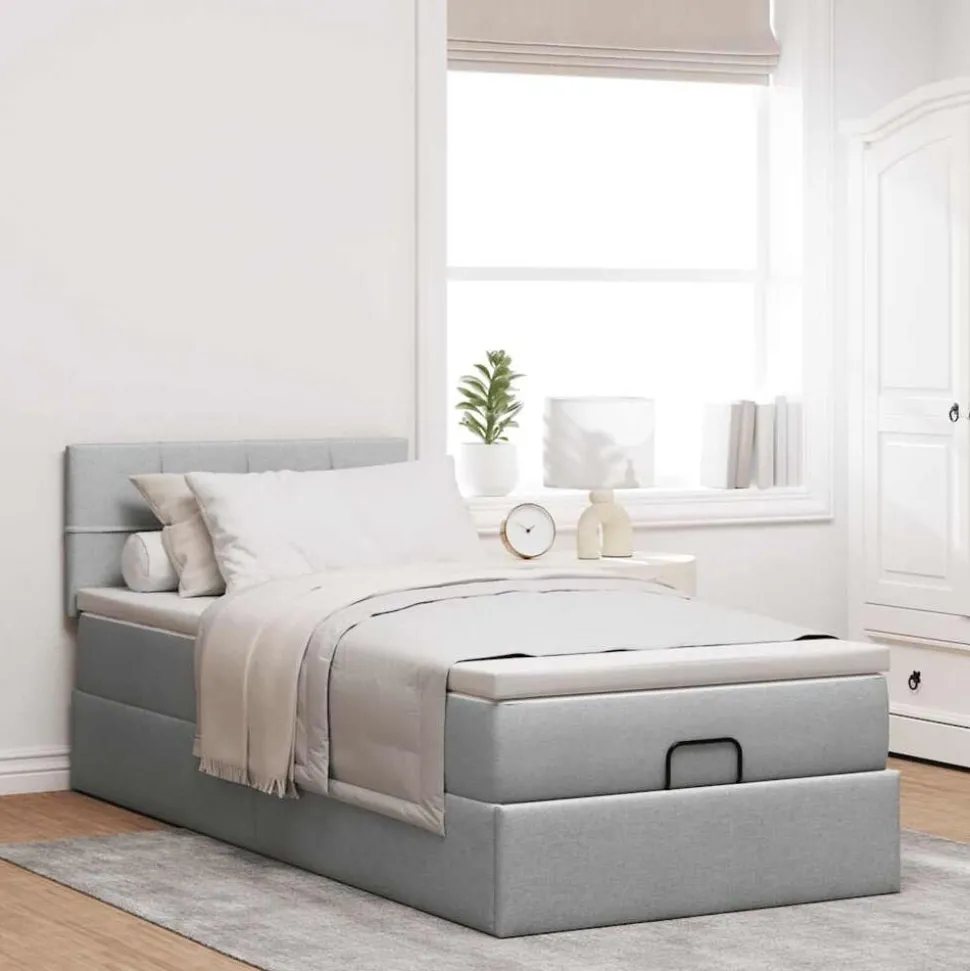 vidaXL Ottoman bed met matras 80x200cm stof lichtgrijs