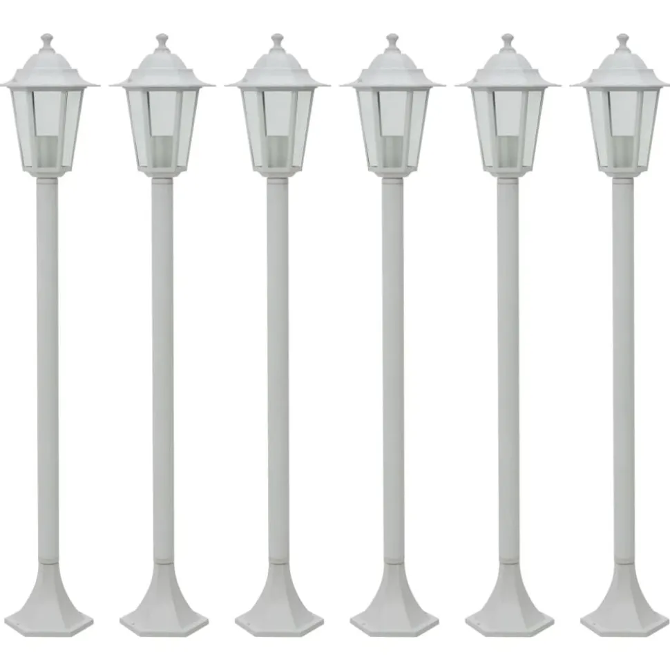 vidaXL Paalverlichting voor tuin E27 110 cm aluminium wit 6 st