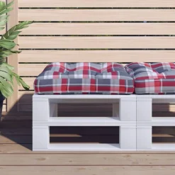 vidaXL Palletkussen 50x50x12 cm stof ruitpatroon rood