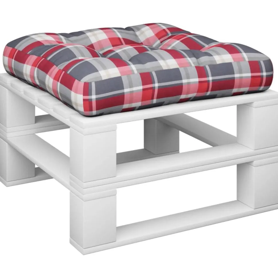 vidaXL Palletkussen 50x50x12 cm stof ruitpatroon rood
