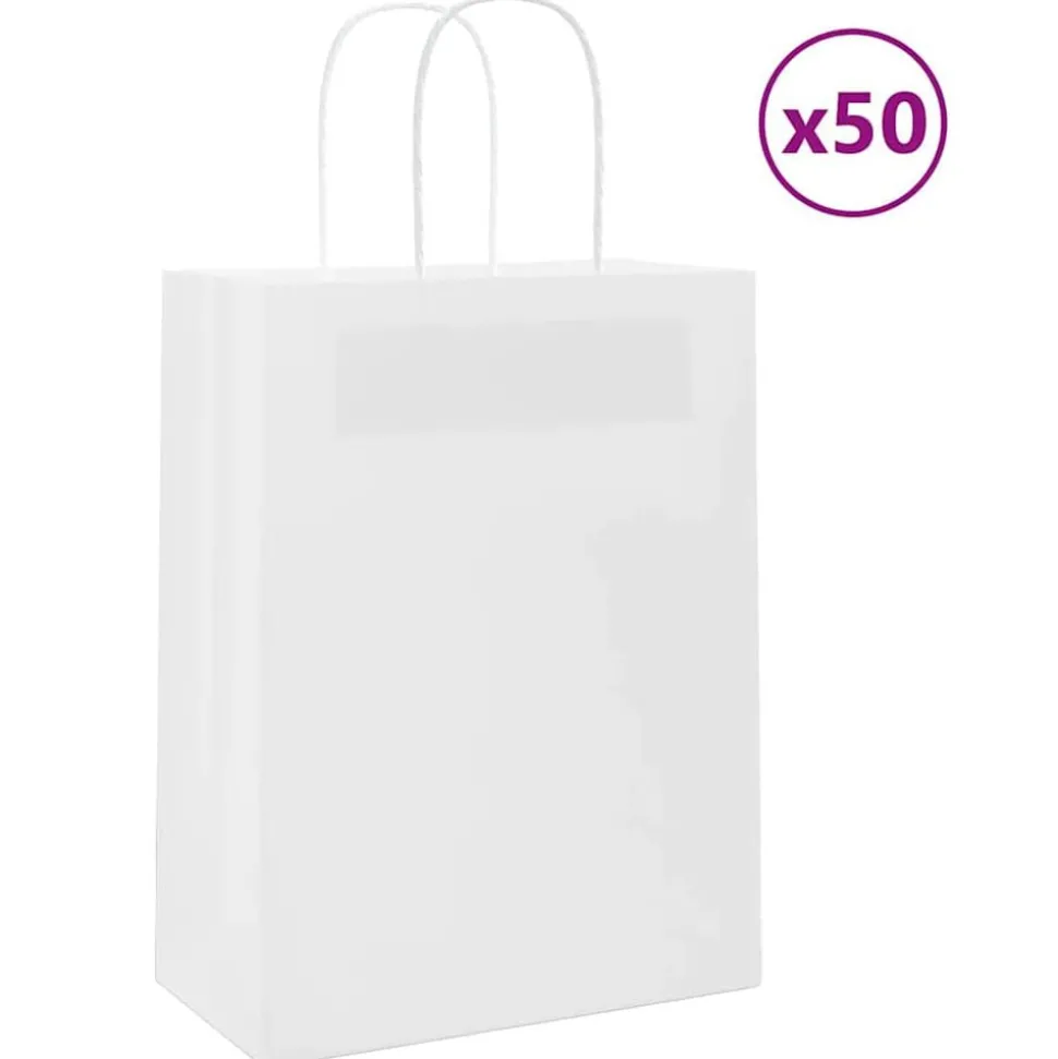 vidaXL Papieren zakjes 50 st met hengsels 21x11x28 cm wit