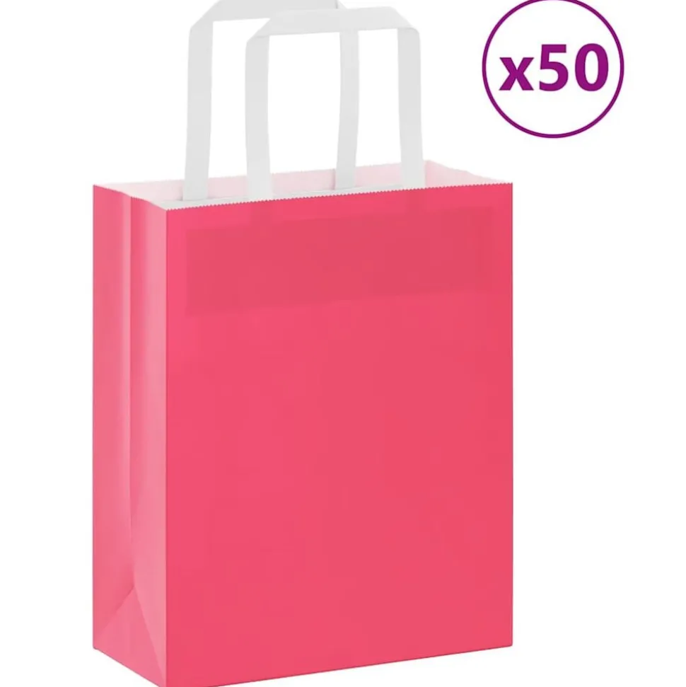 vidaXL Papieren zakken 50 st met hengsels 18x8x22 cm roze