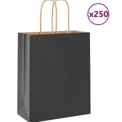 vidaXL Papieren zakken 250 st met hengsels 18x8x22 cm zwart