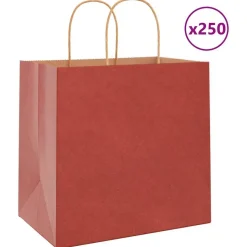 vidaXL Papieren zakken 250 st met hengsels 26x17x25 cm rood