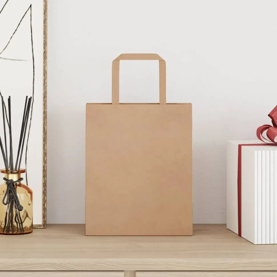 vidaXL Papieren zakken 50 st met hengsels 18x8x22 cm bruin