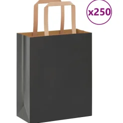 vidaXL Papieren zakken 250 st met hengsels 18x8x22 cm zwart