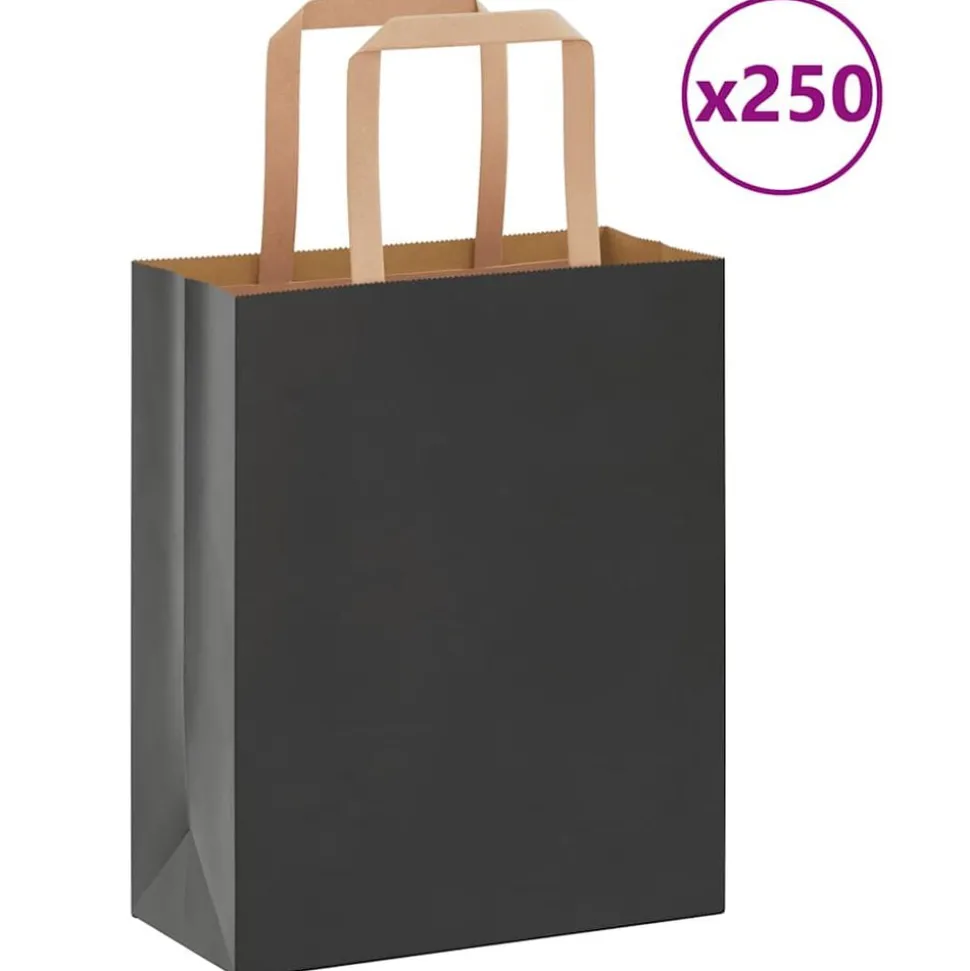 vidaXL Papieren zakken 250 st met hengsels 18x8x22 cm zwart