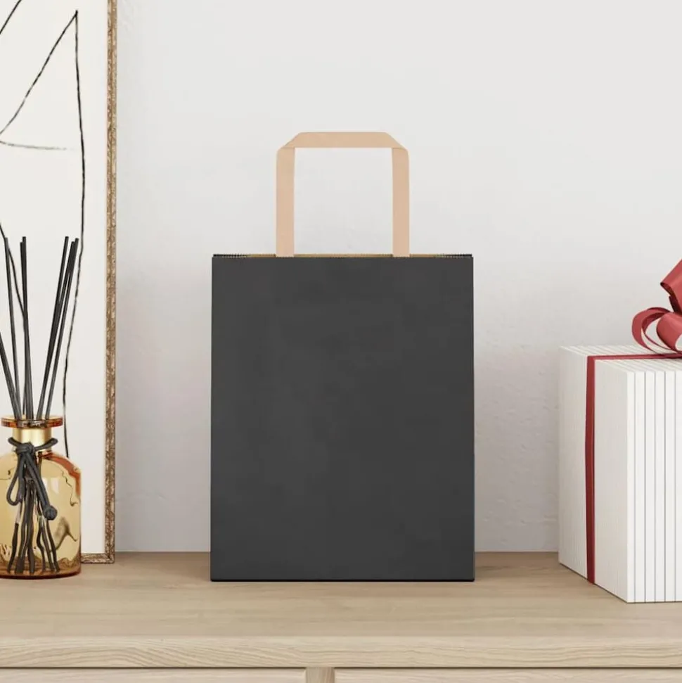 vidaXL Papieren zakken 250 st met hengsels 18x8x22 cm zwart