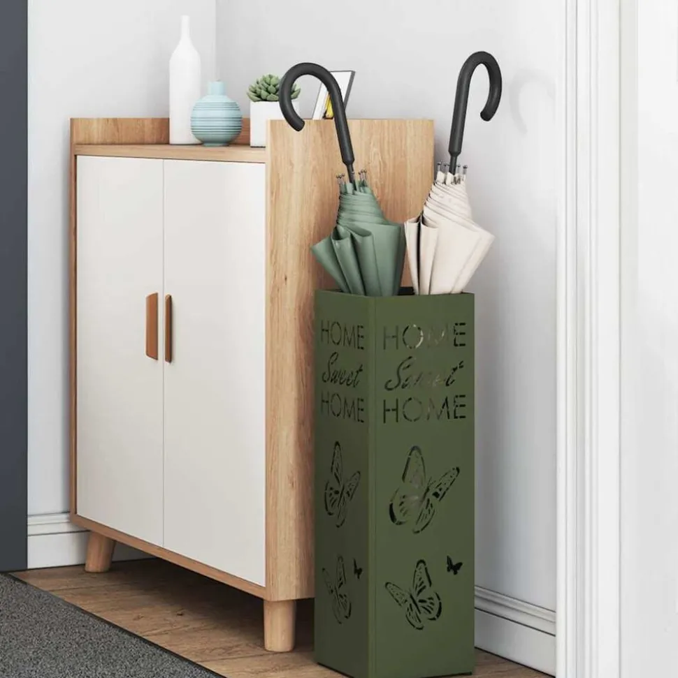 vidaXL Paraplu Standaard Olijfgroen 15,5 x 15,5 x 49 cm Metaal