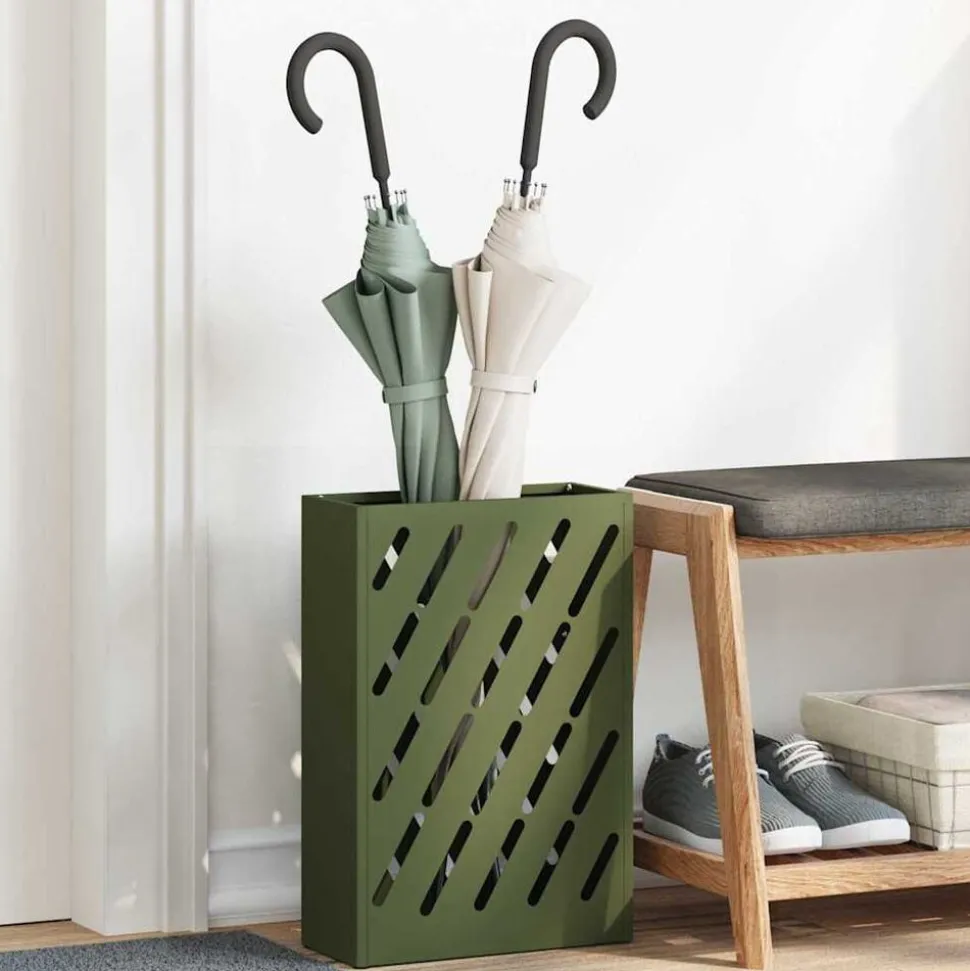 vidaXL Paraplu Standaard Olijfgroen 28 x 12 x 41 cm Staal
