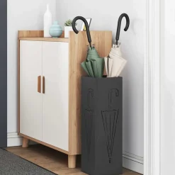 vidaXL Paraplu Standaard met opslag Zwart 15,5 x 15,5 x 49 cm Metaal
