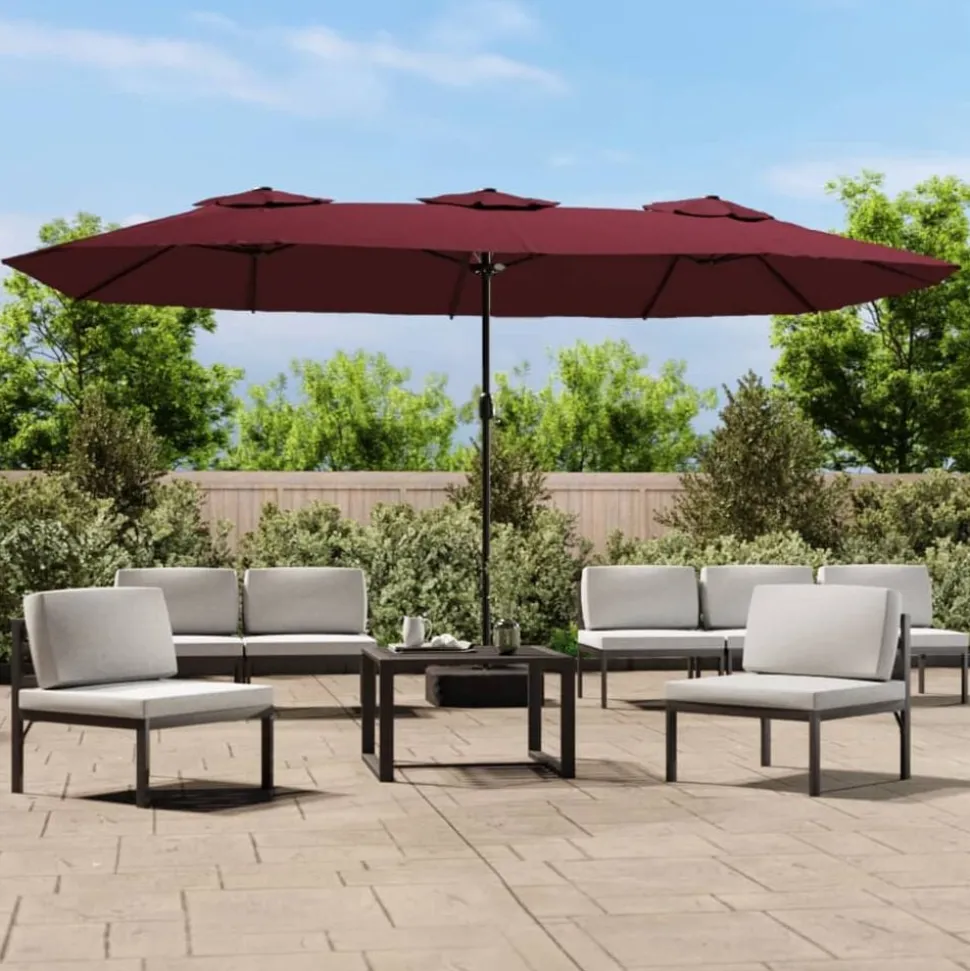 vidaXL Parasol dubbel dak met LED 449x265 cm bordeauxrood