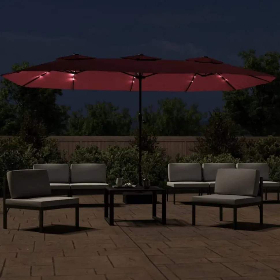 vidaXL Parasol dubbel dak met LED 449x265 cm bordeauxrood