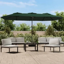 vidaXL Parasol dubbel dak met LED 449x265 cm groen