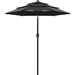 vidaXL Parasol 3-laags met aluminium paal 2 m zwart