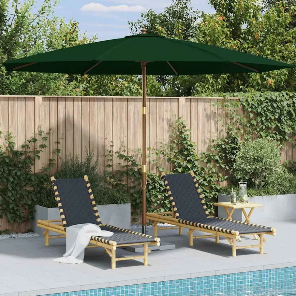 vidaXL Parasol met houten paal 350 cm groen
