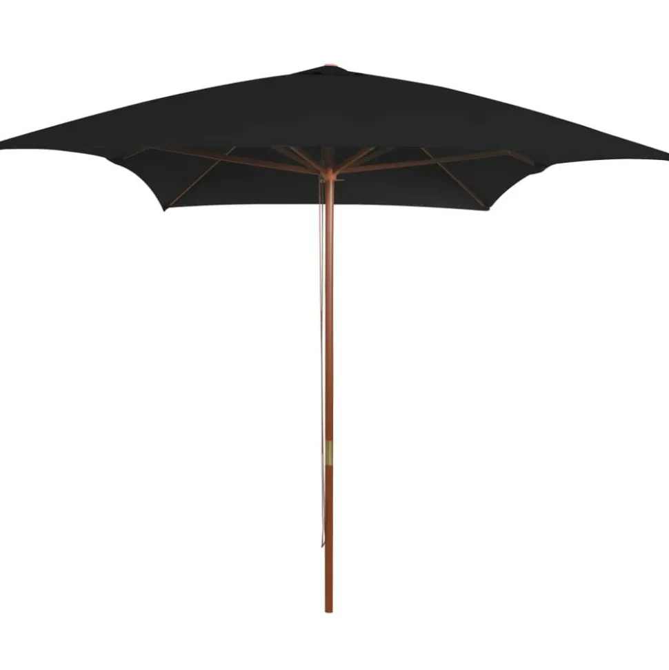 vidaXL Parasol met houten paal 200x300 cm zwart