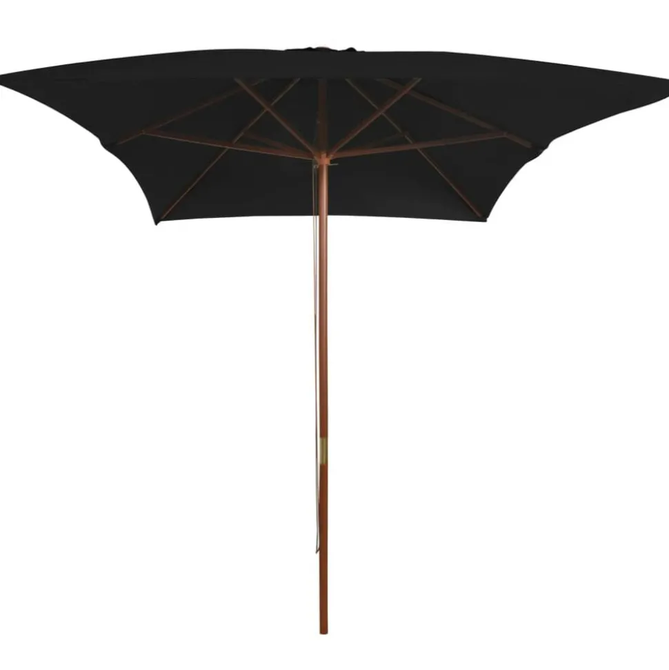 vidaXL Parasol met houten paal 200x300 cm zwart