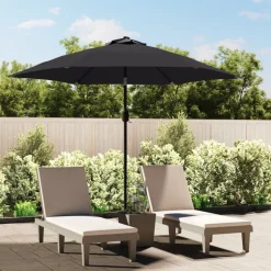 vidaXL Parasol met LED-verlichting en stalen paal 300 cm zwart