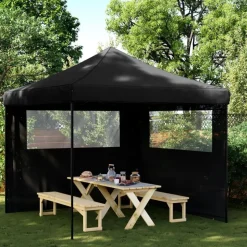 vidaXL Partytent inklapbaar pop-up met 2 zijwanden zwart