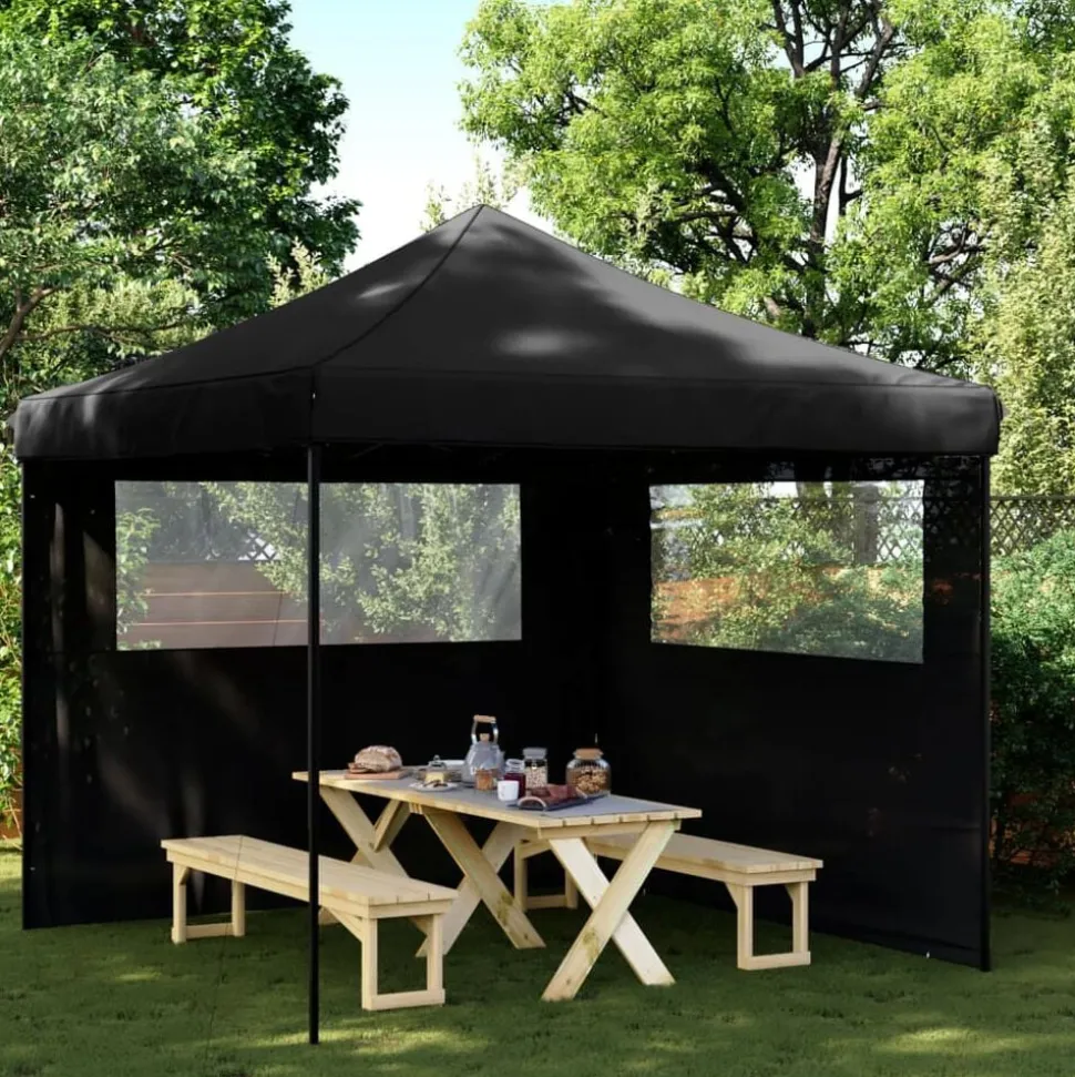 vidaXL Partytent inklapbaar pop-up met 2 zijwanden zwart