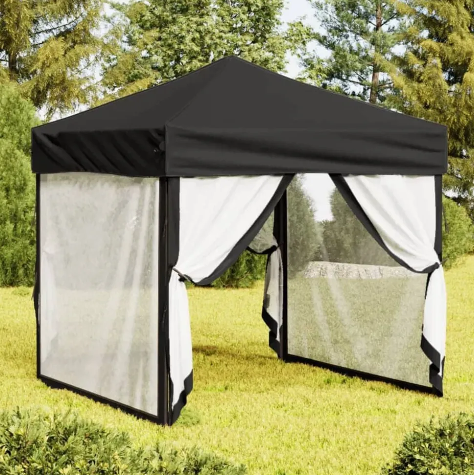 vidaXL Partytent inklapbaar met zijwanden 2x2 m zwart