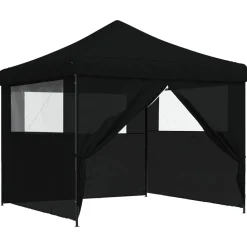 vidaXL Partytent inklapbaar pop-up met 4 zijwanden zwart