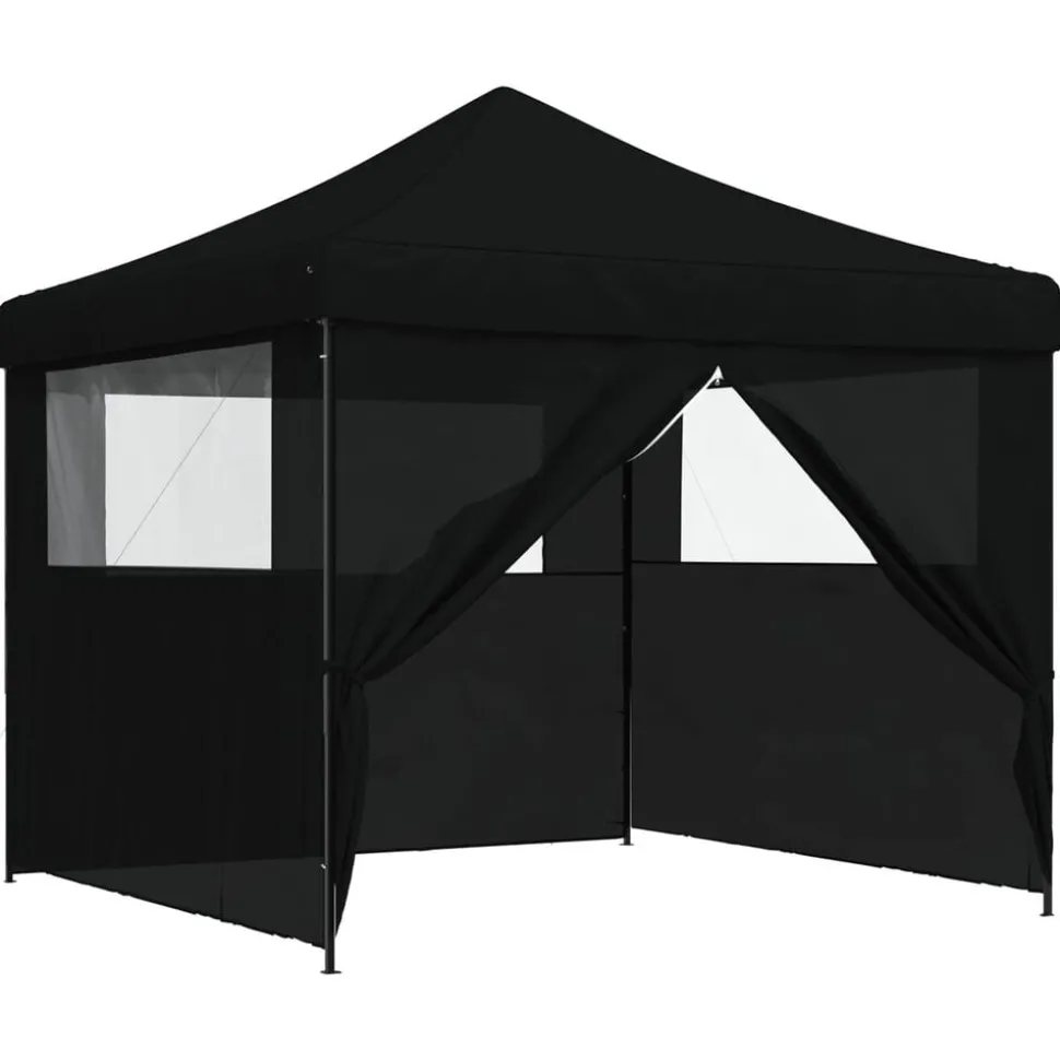 vidaXL Partytent inklapbaar pop-up met 4 zijwanden zwart