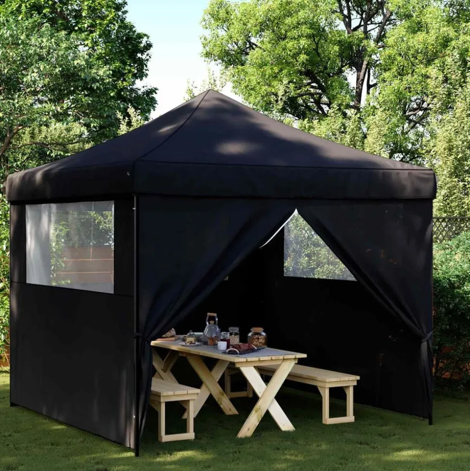vidaXL Partytent inklapbaar pop-up met 4 zijwanden zwart
